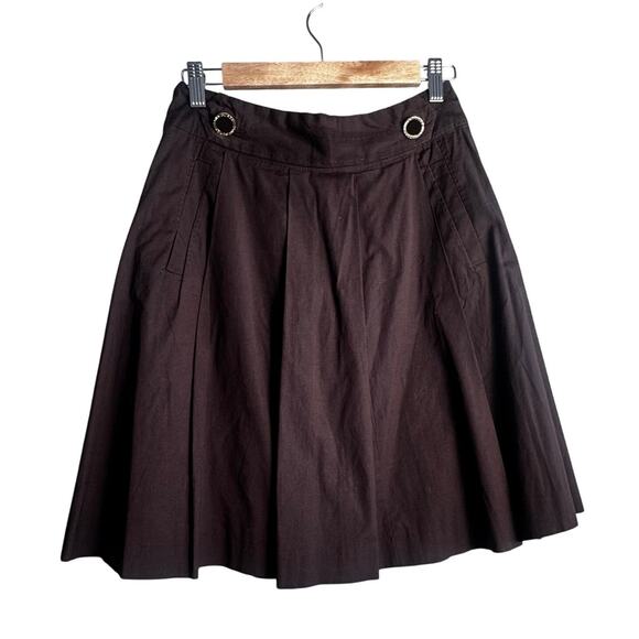 Tory Burch Women’s Brown Pleated Skirt Size 8 Pockets Gold Ring Detail - Picture 1 of 6